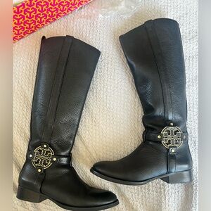 Tory Burch Black Leather Amanda Tall Riding Boots Size 8M.